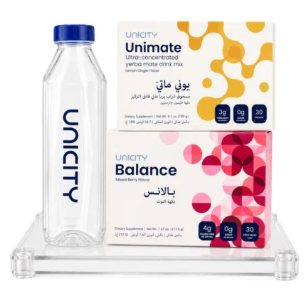 Unicity Feel Great – Unimate Lemon & Ginger + Balance Berry + Unicity Bottle